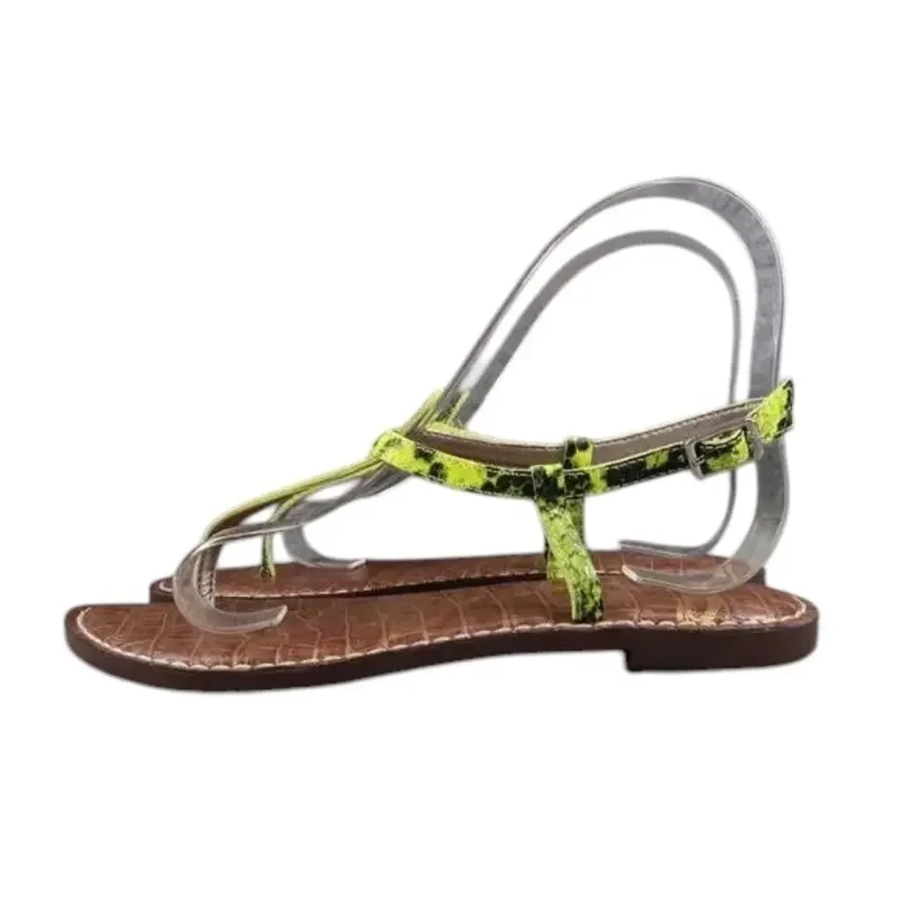 Sam Edelman Shoe Women 5.5 Sandal Fashion Snake Print Neon Gigi Flat Ankle Strap
